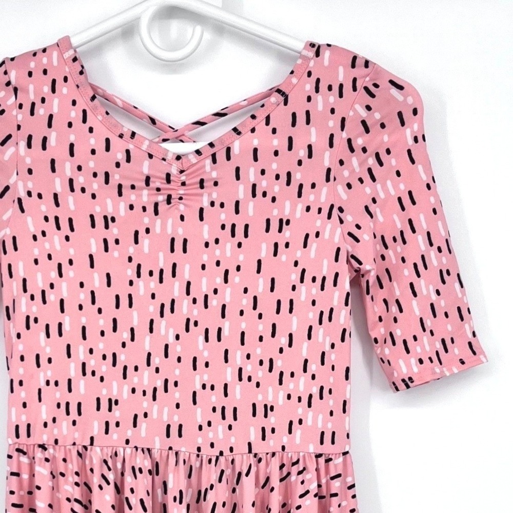 Dot Dot Smile Skater Dress Girls 8/10 Pink Dash Print Crisscross Back NEW